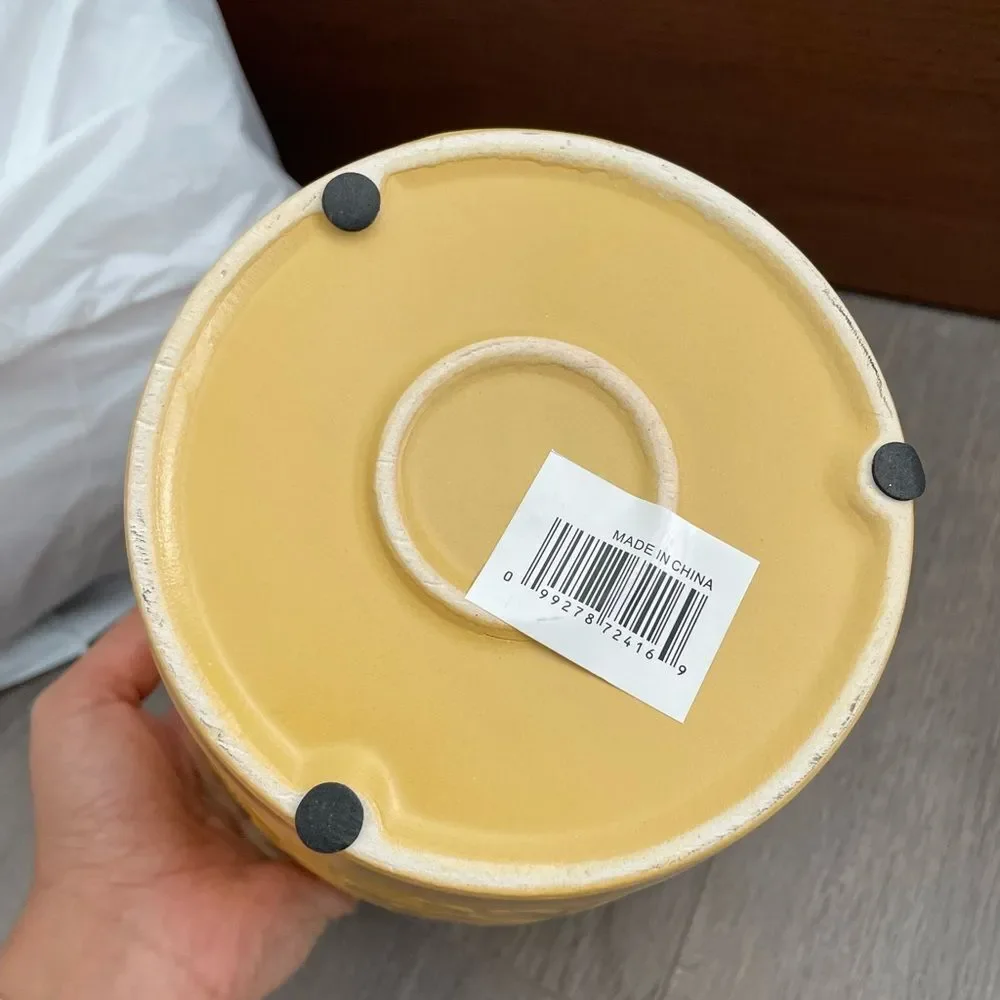 Multi Floral Yellow Ceramic Planter Pot with Saucer Attached